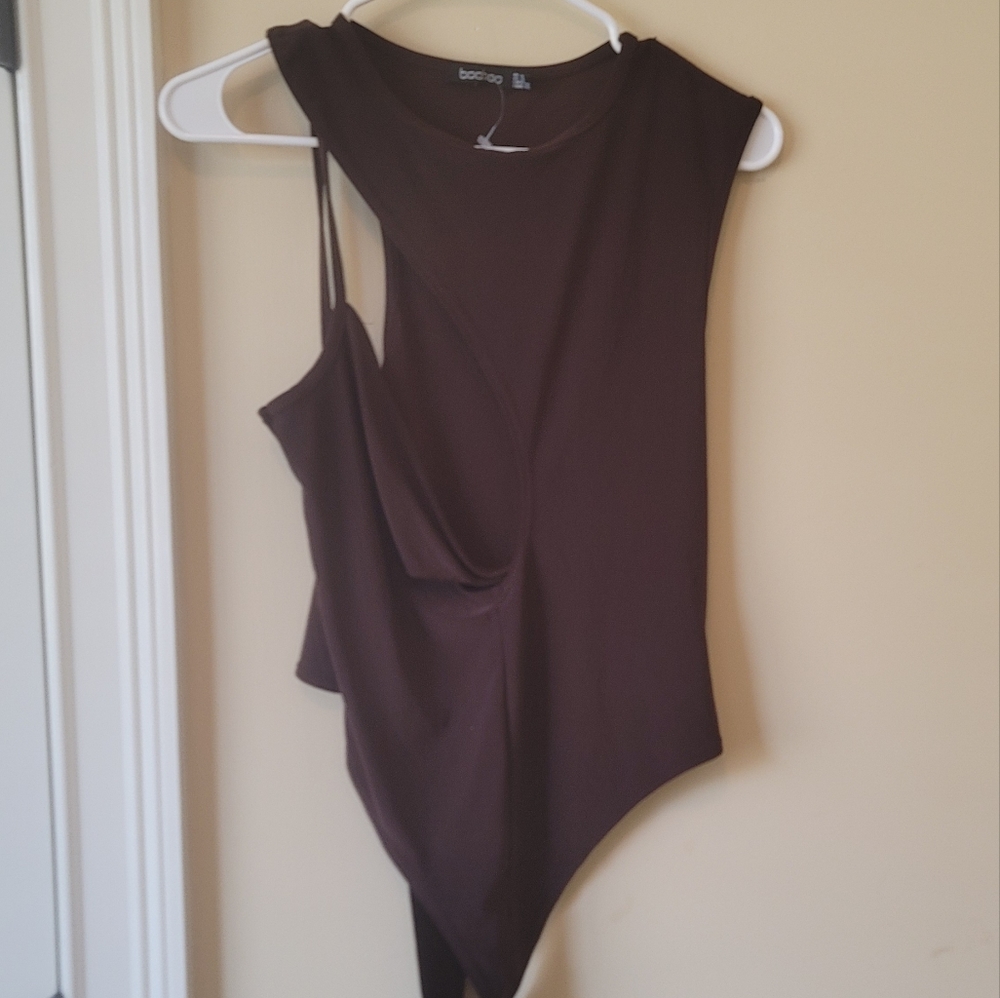 NWOT Boohoo Chocolate Brown Bodysuit Top Shirt Blouse Size 12